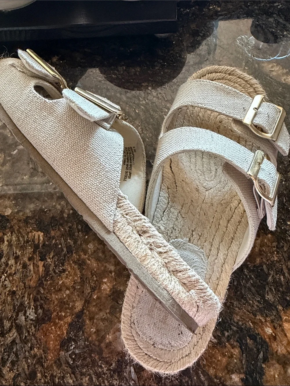 Haute hippie Women's Natural Canvas Double-Buckle Slide Sandals